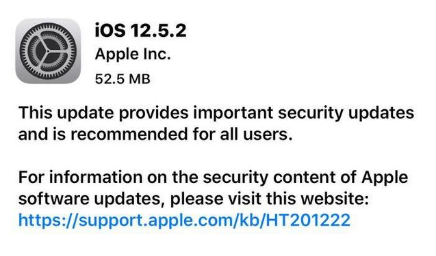 牟定苹果手机维修分享iOS12.5.2发布，建议所有老苹果用户安装 